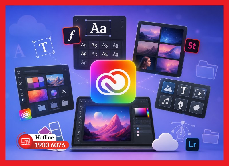 Adobe Creative Cloud có Adobe Fonts, Adobe Stock và thư viện tài nguyên tích hợp