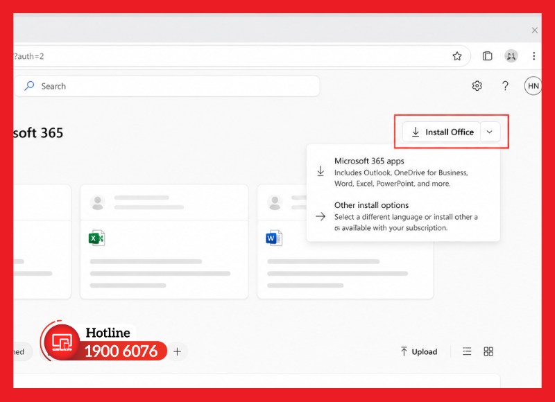 Chọn Install apps để tải bộ cài Office phù hợp với thiết bị