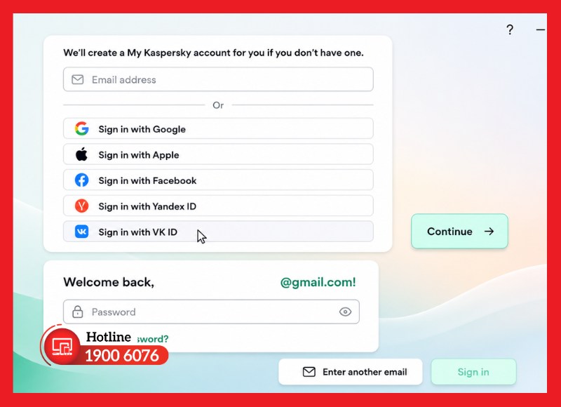 Đăng nhập tài khoản My Kaspersky