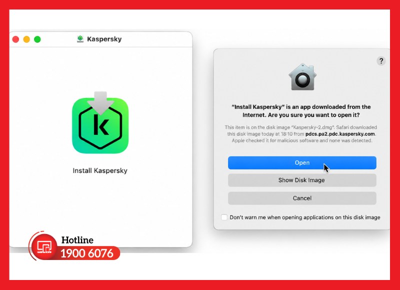 Khởi chạy trình cài đặt Kaspersky từ tệp .dmg