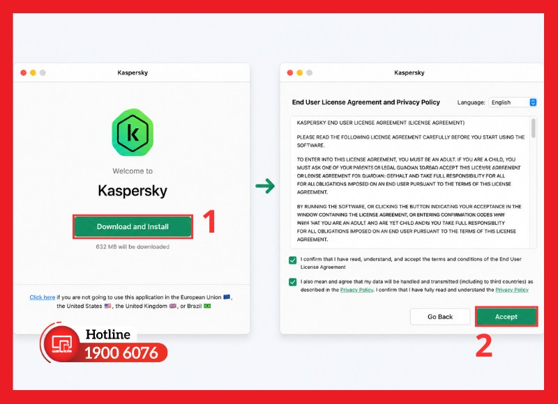 Đồng ý điều khoản trước khi cài đặt Kaspersky