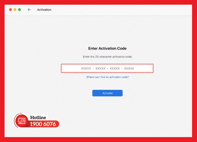 Nhập Activation Code để kích hoạt bản quyền