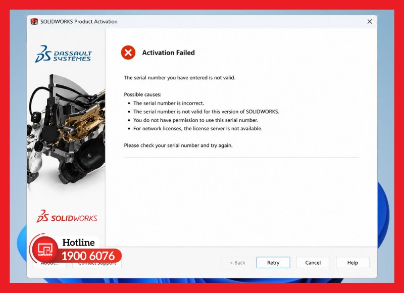 Lỗi kích hoạt Serial Number không hợp lệ
