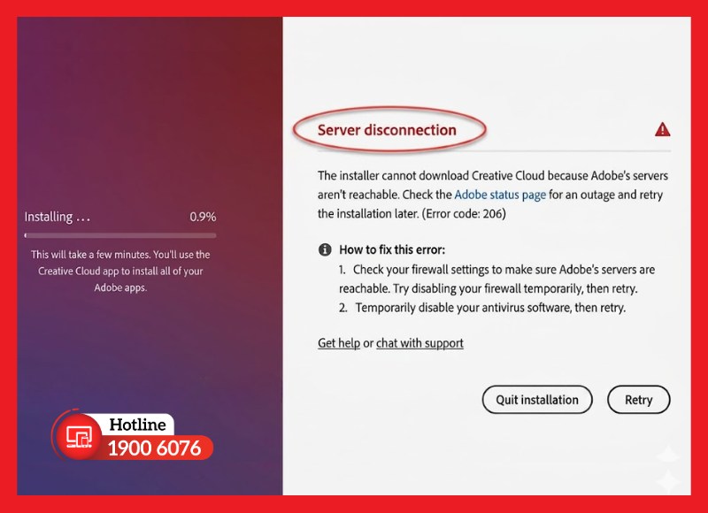 Lỗi không kết nối được với máy chủ Adobe