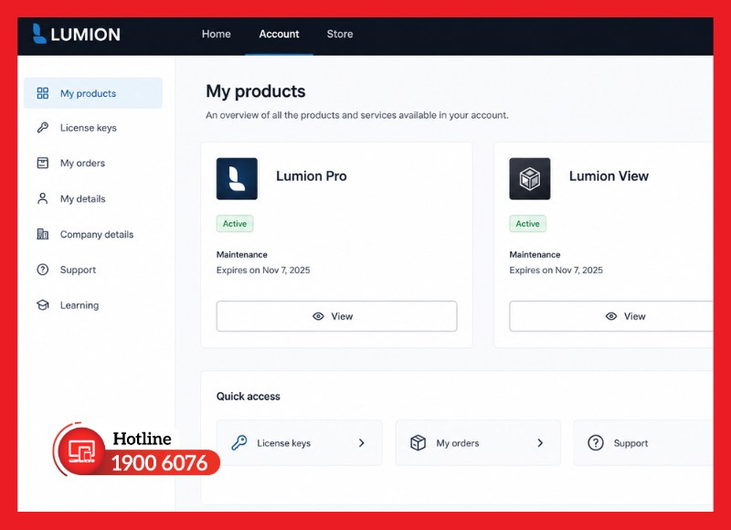 Mở khu vực quản lý license Lumion