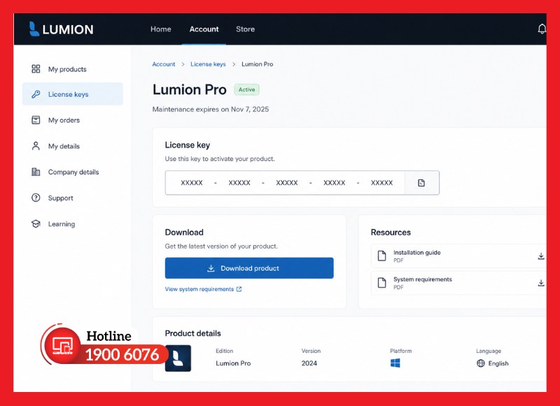 Tải bộ cài Lumion và lưu thông tin kích hoạt