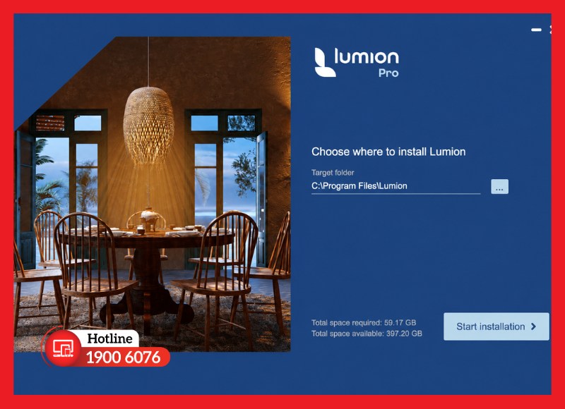 Chọn Start installation để tiến hành cài đặt Lumion cho máy tính