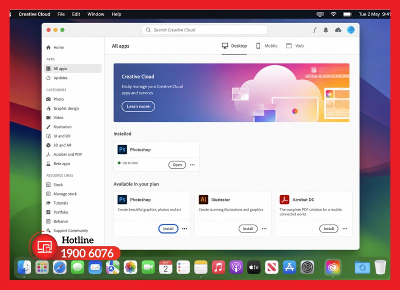 Nhấn Install để bắt đầu cài Photoshop