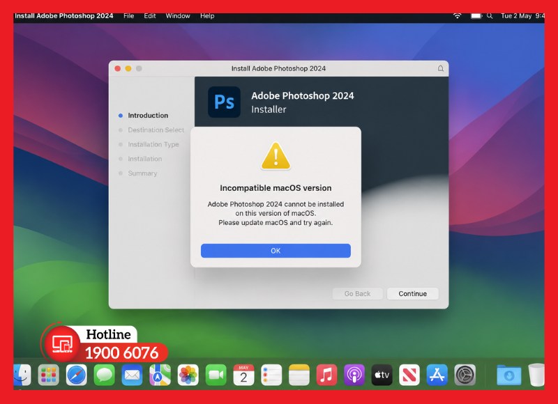 Lỗi macOS không tương thích phiên bản Photoshop