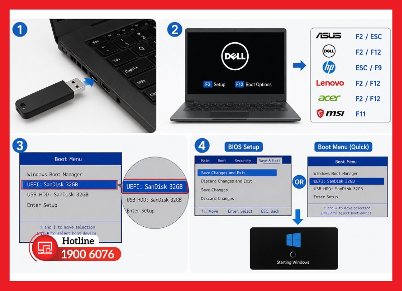 Thiết lập BIOS và khởi động từ USB