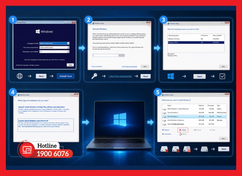 Tiến hành cài đặt Windows trên laptop