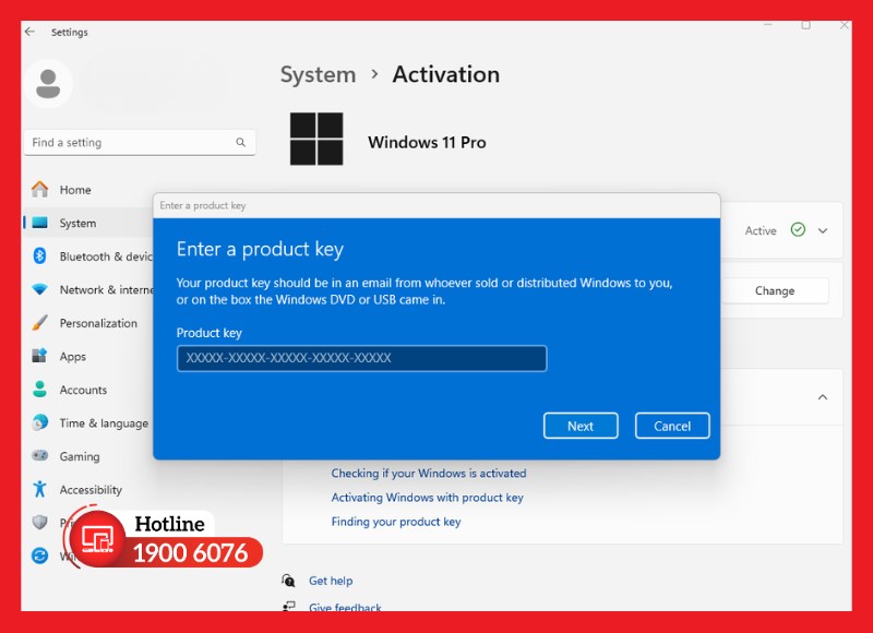 Nhập chính xác mã Product Key