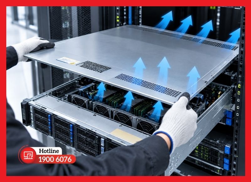 Kiểm tra nắp máy và đường thoát khí của server