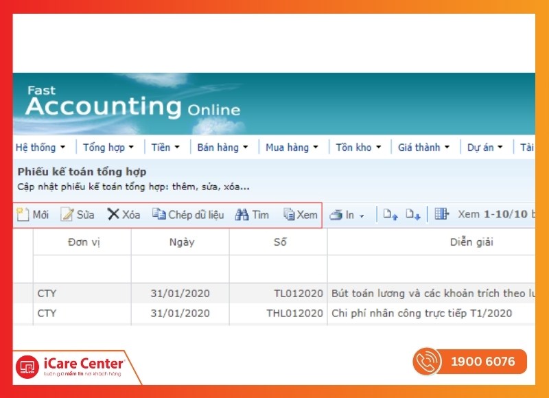 Khôi phục chứng từ đã xóa trên Fast-iCare Center #1