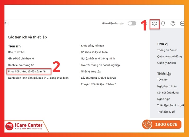 Khôi phục chứng từ đã xóa trên MISA-iCare Center #2