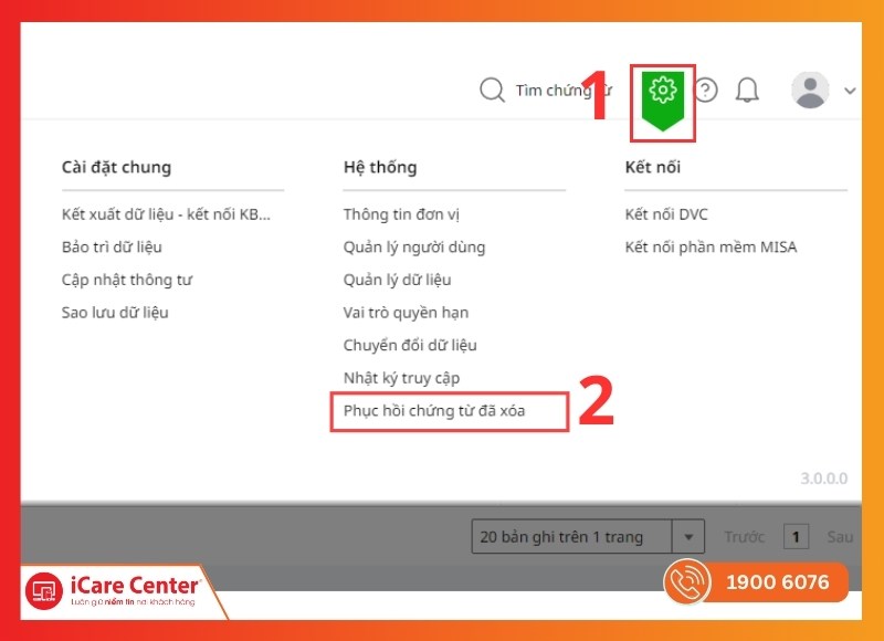 Khôi phục chứng từ đã xóa trên MISA-iCare Center #6