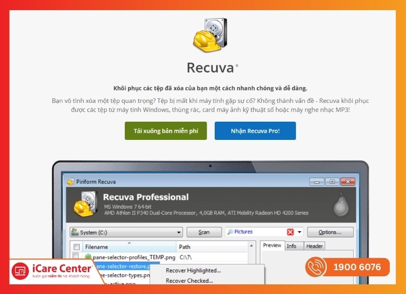phần mềm khôi phục ổ cứng bị format - Recuva