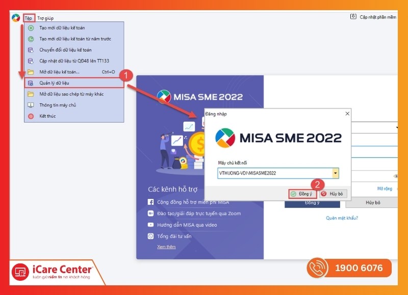 Không mở được dữ liệu kế toán trên MISA-iCare Center #6