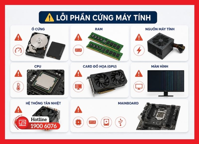 Nhận biết các lỗi phần cứng máy tính phổ biến