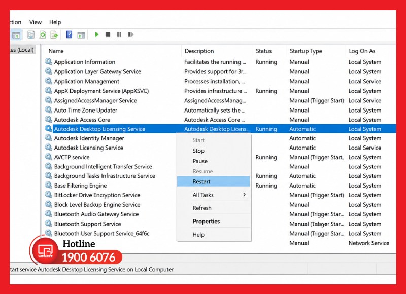 Khởi động lại dịch vụ Autodesk Desktop Licensing Service - 3