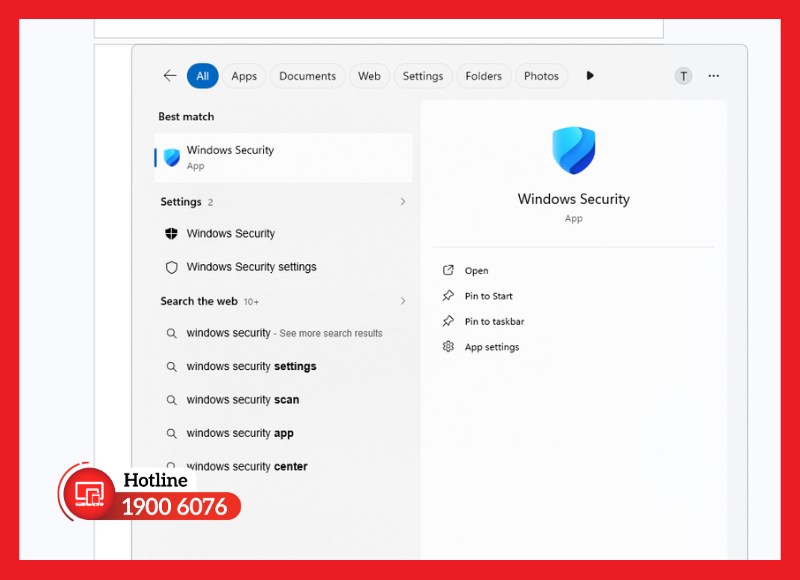Mở Windows Security trên máy tính