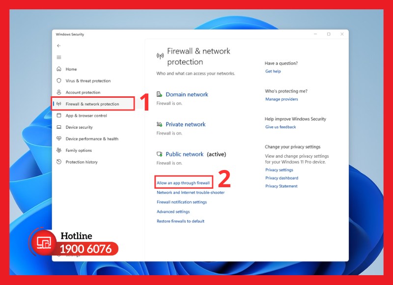 Truy cập mục quản lý Windows Firewall