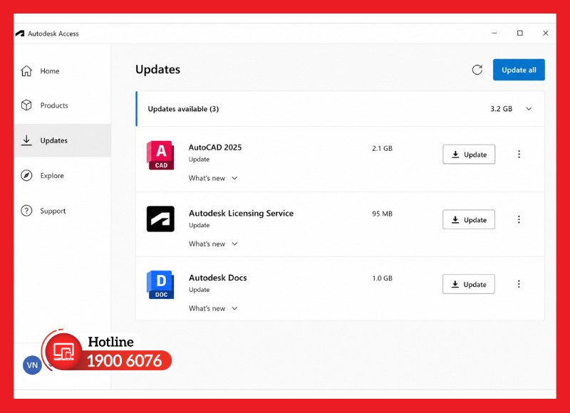 Kiểm tra danh sách cập nhật AutoCAD hiện có