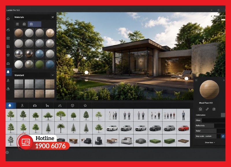 Thư viện vật liệu PBR và asset 3D tích hợp sẵn