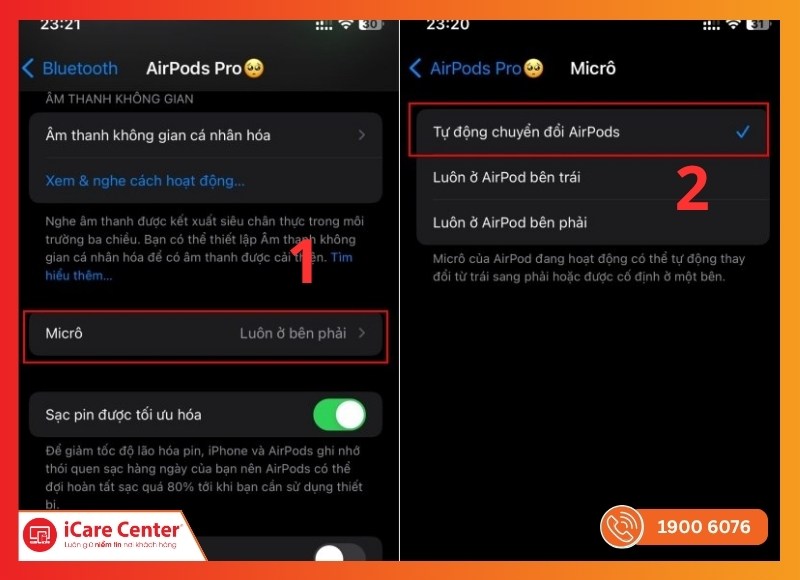 Kiểm tra chế độ tự động chọn mic và từng bên riêng biệt bước 2