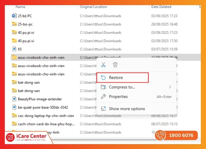 Phục hồi dữ liệu đã xóa trên ổ cứng-iCare Center #3