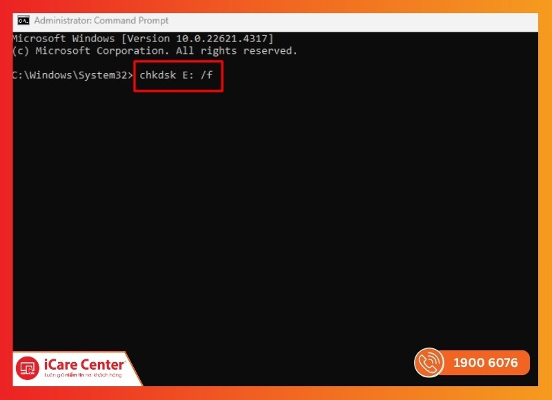 Gõ lệnh: chkdsk X: /f rồi nhấn Enter