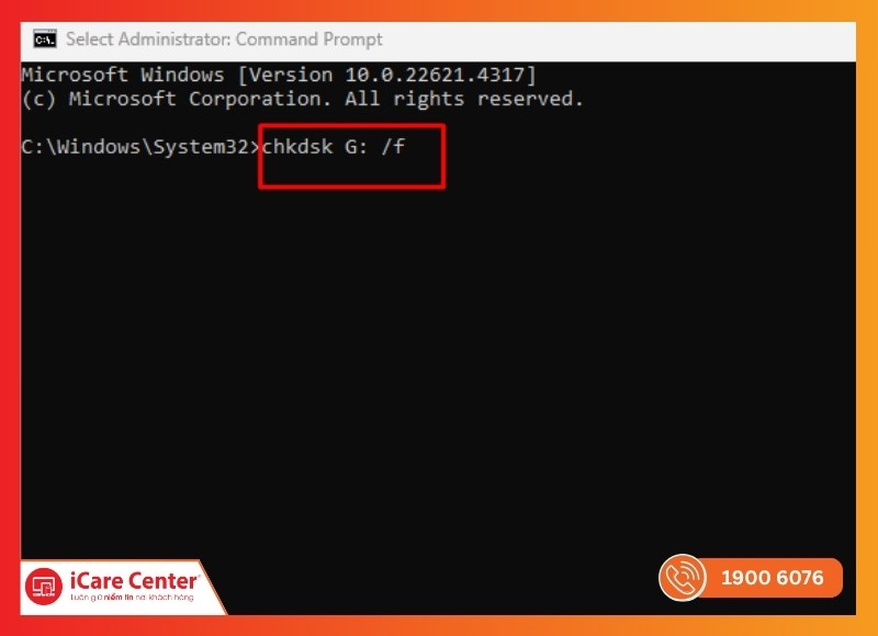 Nhập lệnh để sửa lỗi thẻ nhớ đòi format