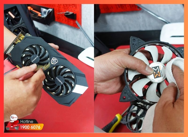 Kỹ thuật viên iCare Center vệ sinh toàn bộ và phục hồi tiếp xúc linh kiện