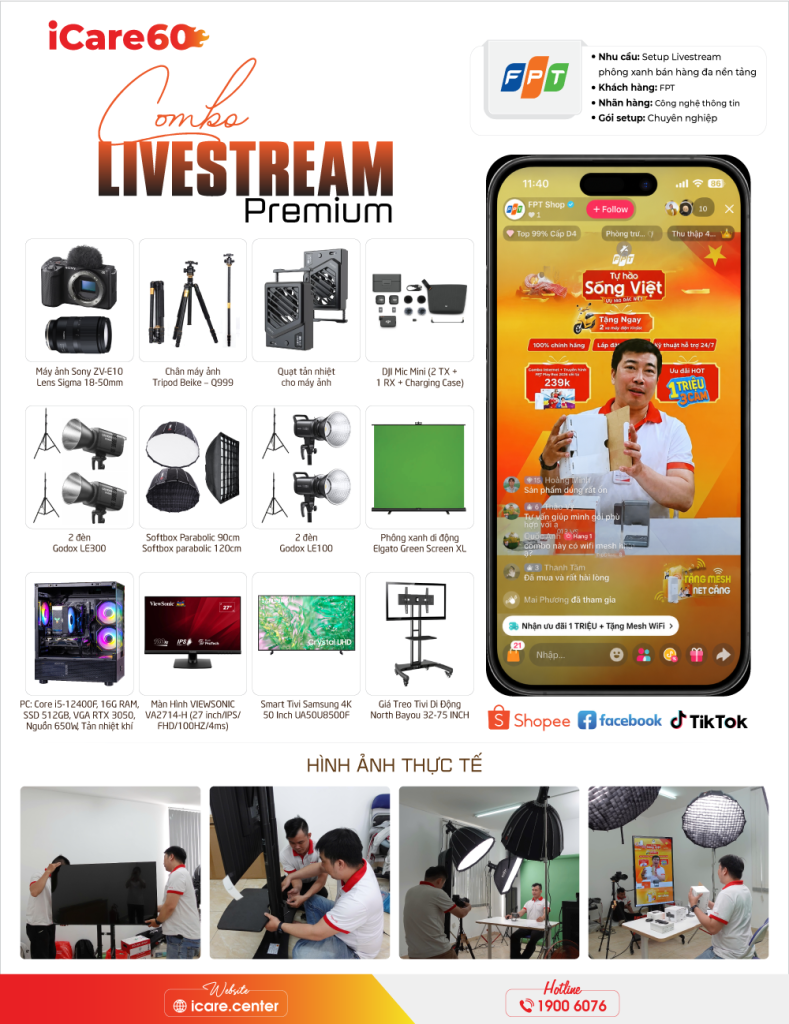 iCare60 setup phòng live chuẩn studio cho khách hàng