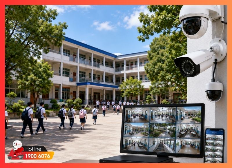 Giải pháp camera giám sát cổng, sân và khu vực chung của trường học