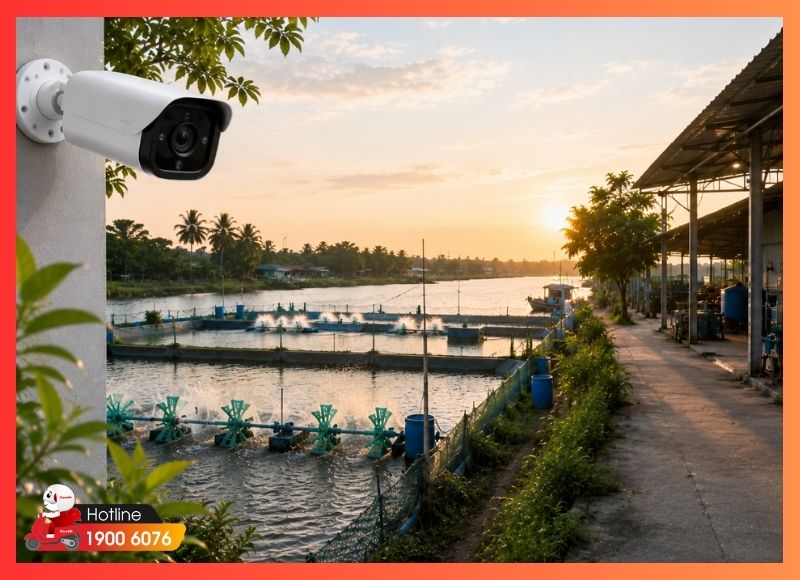 Lắp đặt camera an ninh xã Hưng Long cho ao nuôi thủy sản và cơ sở sản xuất ven sông