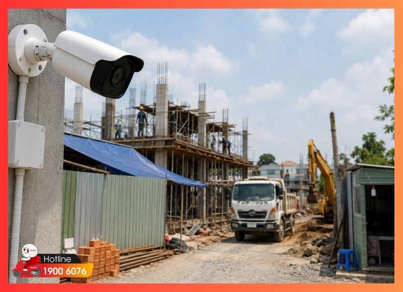Lắp camera giá rẻ xã Tân Nhựt tạm thời cho công trường xây dựng đang thi công