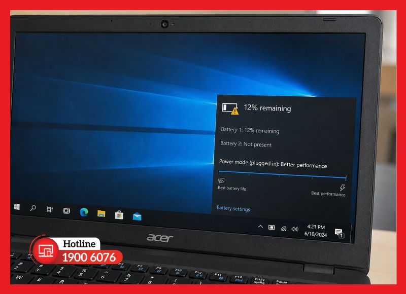 Cảnh báo từ hệ điều hành về pin Acer