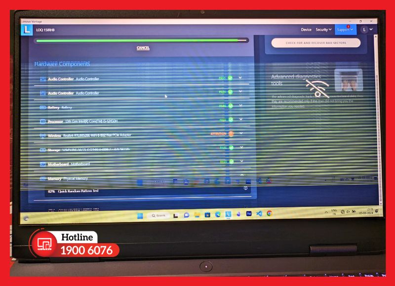 Laptop Lenovo xuất hiện các vệt sọc màn hình