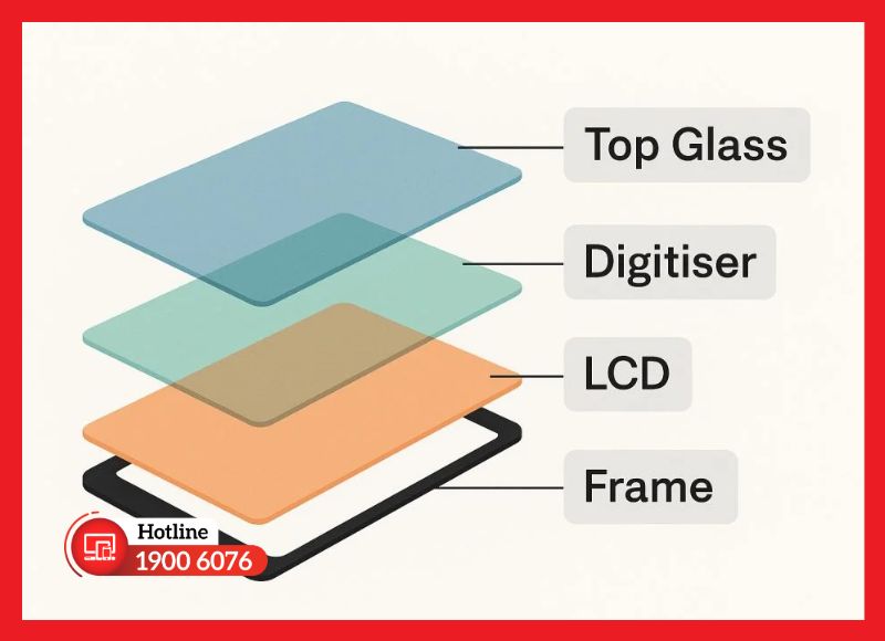 Cấu tạo màn hình iPad Pro M2 và các lớp kính - cảm ứng - LCD