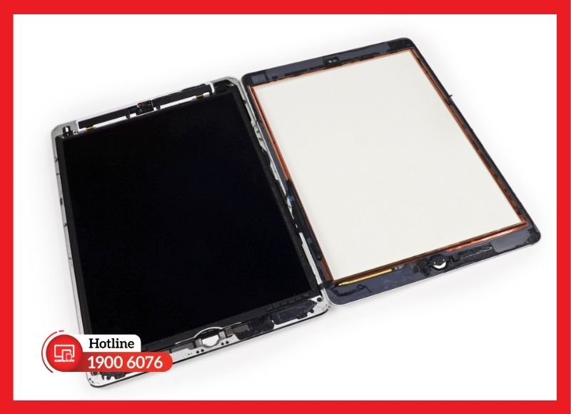 Mô hình cấu tạo màn hình iPad Gen 7 với lớp kính cảm ứng và LCD riêng biệt.