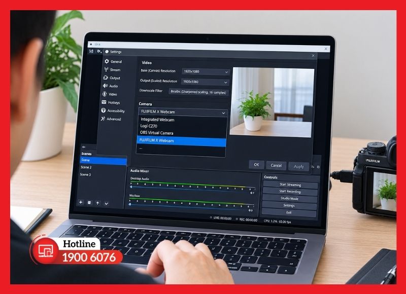 Chọn Fujifilm X Webcam làm nguồn camera livestream