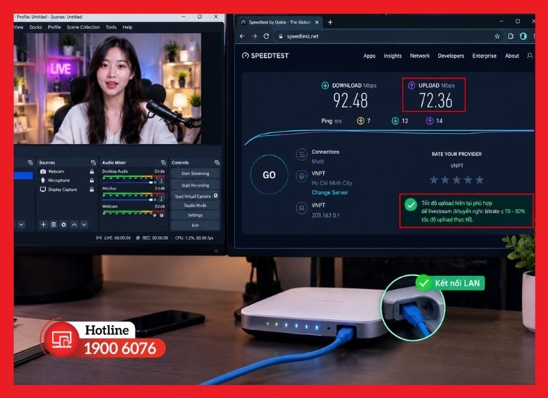 Kiểm tra tốc độ upload trước khi bắt đầu livestream