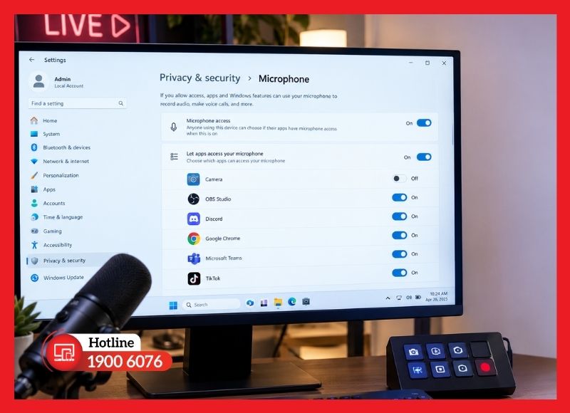 Giao diện cấp quyền micro cho ứng dụng trong cài đặt Windows