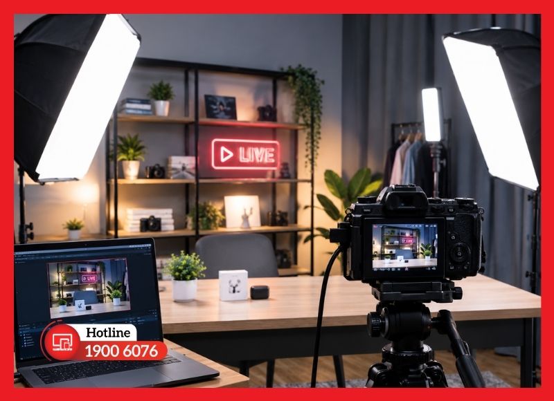 Bố trí đèn chiếu sáng trực diện cho khu vực livestream