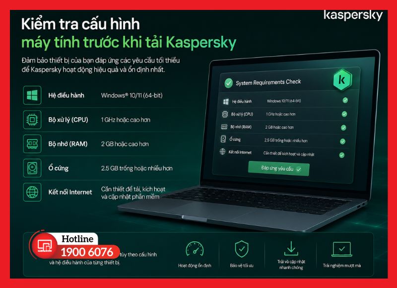 Kiểm tra cấu hình máy tính trước khi tải Kaspersky