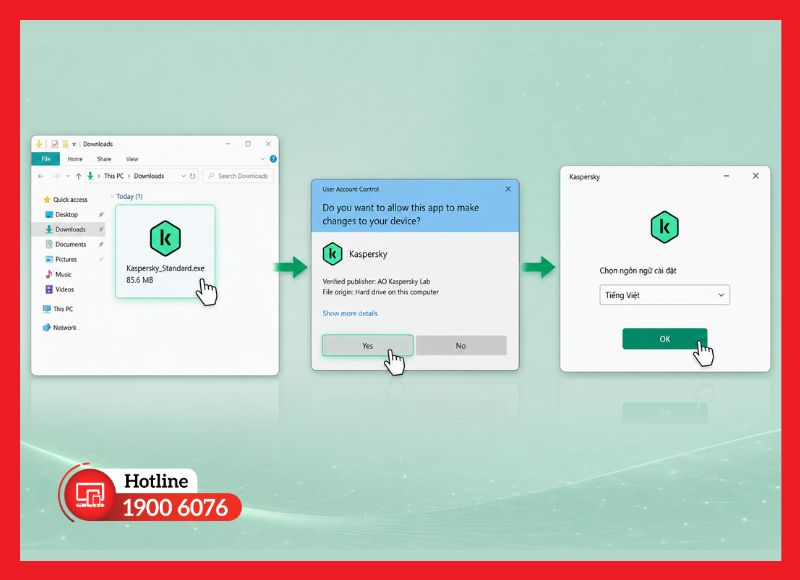 Thao tác mở file cài đặt Kaspersky trên máy tính