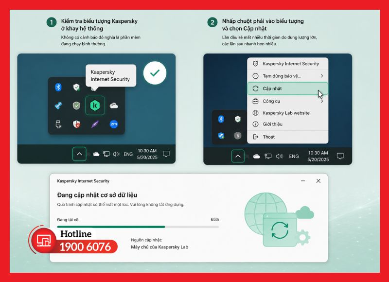 Thao tác cập nhật cơ sở dữ liệu virus mới nhất cho Kaspersky