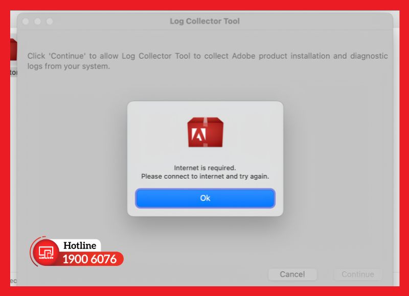 Màn hình lỗi đăng nhập tài khoản Adobe trong quá trình kích hoạt InDesign