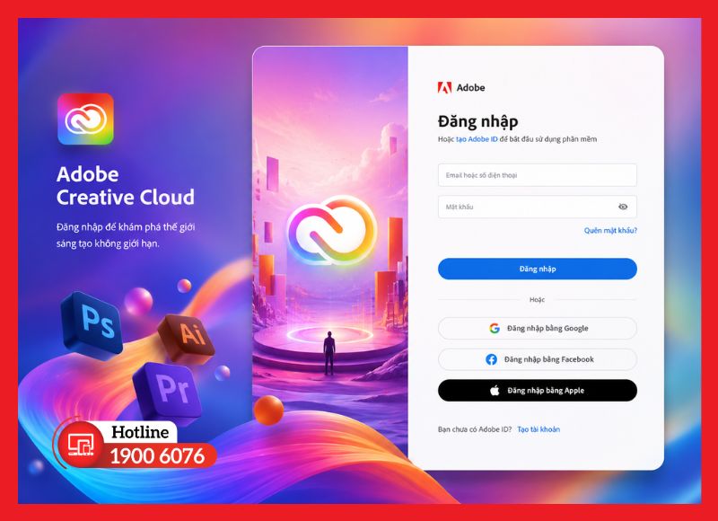 Đăng nhập hoặc tạo Adobe ID để bắt đầu sử dụng phần mềm